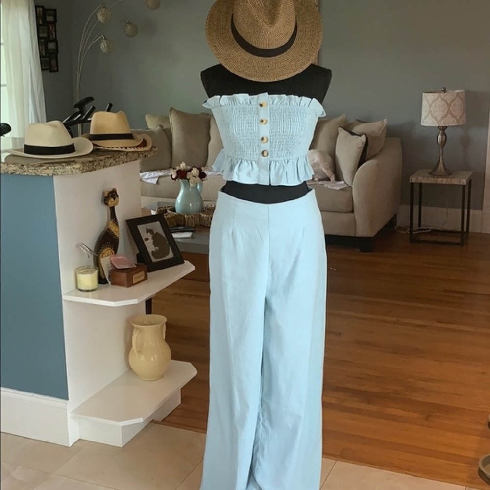 Linen strapless crop top and pant set jumpsuit